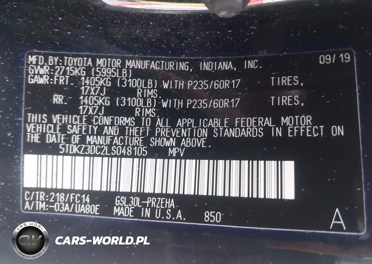 2020 Toyota Sienna Le VIN:5TDKZ3DC2LS048105 - 9