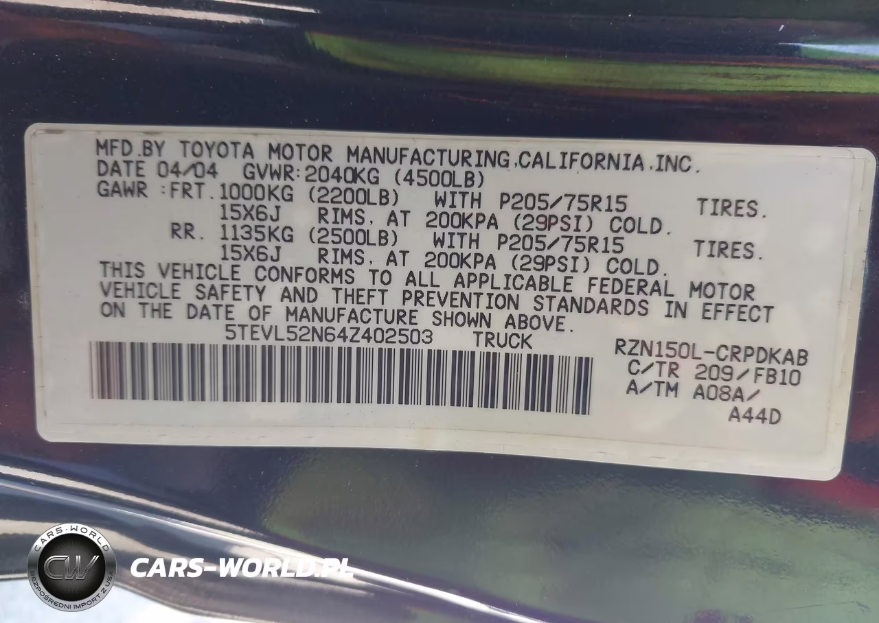 2004 Toyota Tacoma VIN:5TEVL52N64Z402503 - 9