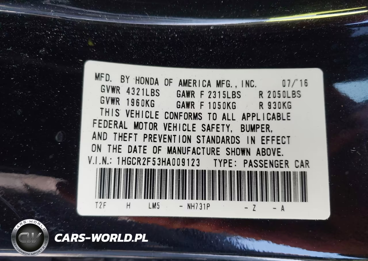 2017 Honda Accord Sport VIN:1HGCR2F53HA009123 - 9