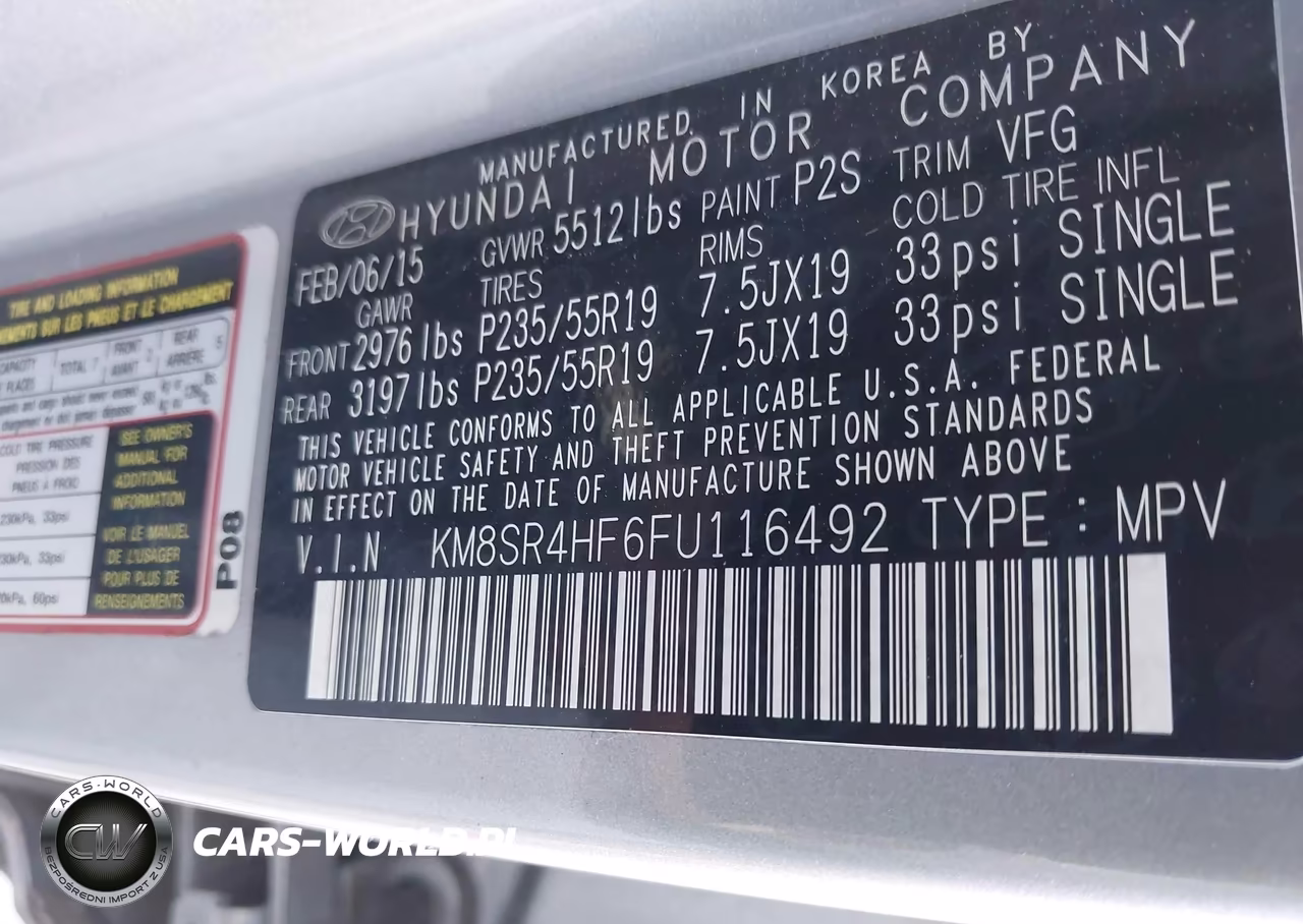 2015 Hyundai Santa Fe Gls VIN:KM8SR4HF6FU116492 - 9