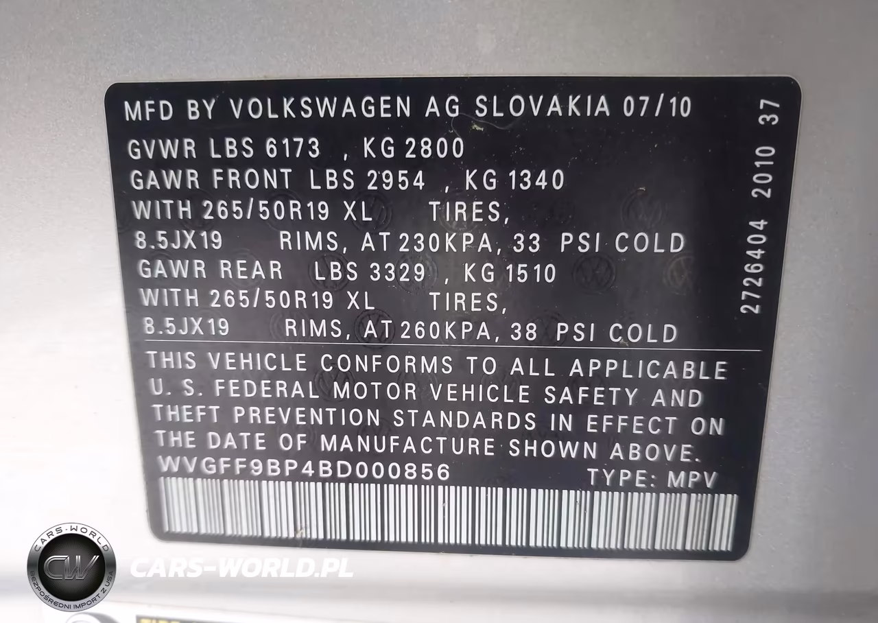 2011 Volkswagen Touareg Vr6 Lux VIN:WVGFF9BP4BD000856 - 9