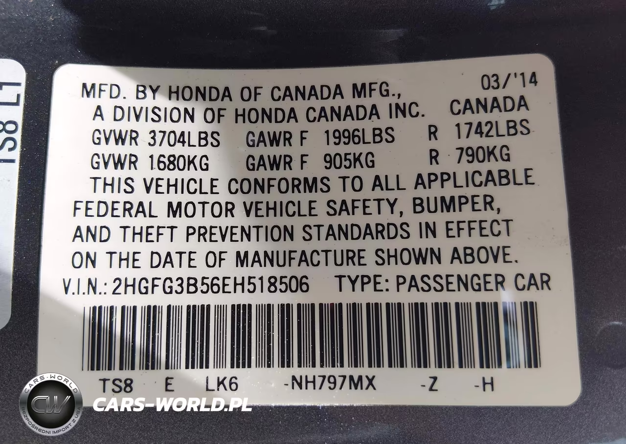 2014 Honda Civic Lx VIN:2HGFG3B56EH518506 - 9
