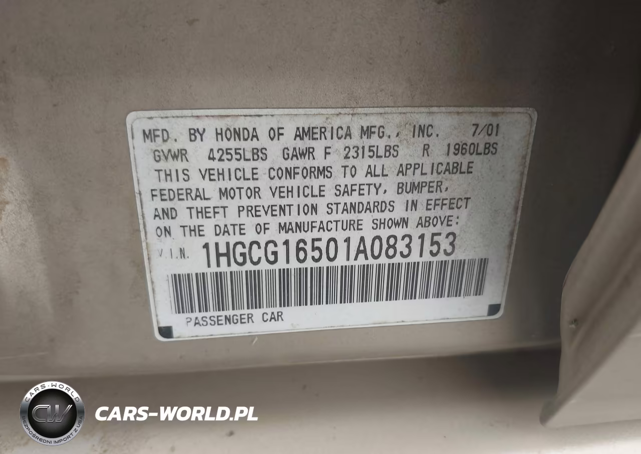 2001 Honda Accord 3.0 Ex VIN:1HGCG16501A083153 - 9
