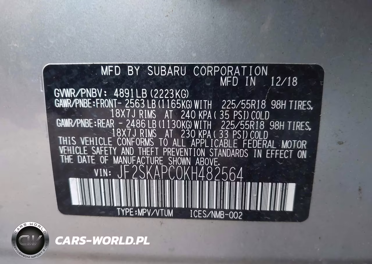 2019 Subaru Forester Sport VIN:JF2SKAPC0KH482564 - 9
