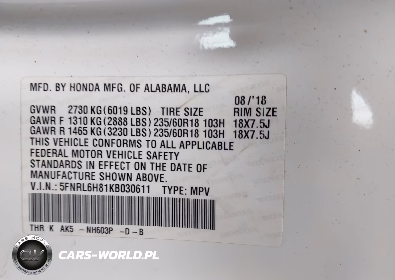 2019 Honda Odyssey Touring VIN:5FNRL6H81KB030611 - 9