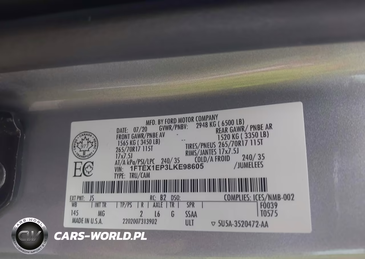 2020 Ford F-150 Xlt VIN:1FTEX1EP3LKE98605 - 9