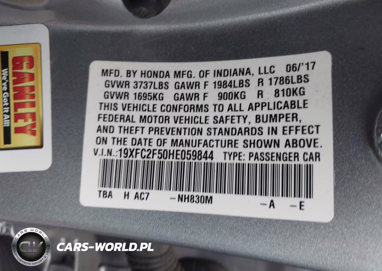 2017 Honda Civic Lx VIN:19XFC2F50HE059844 - 9