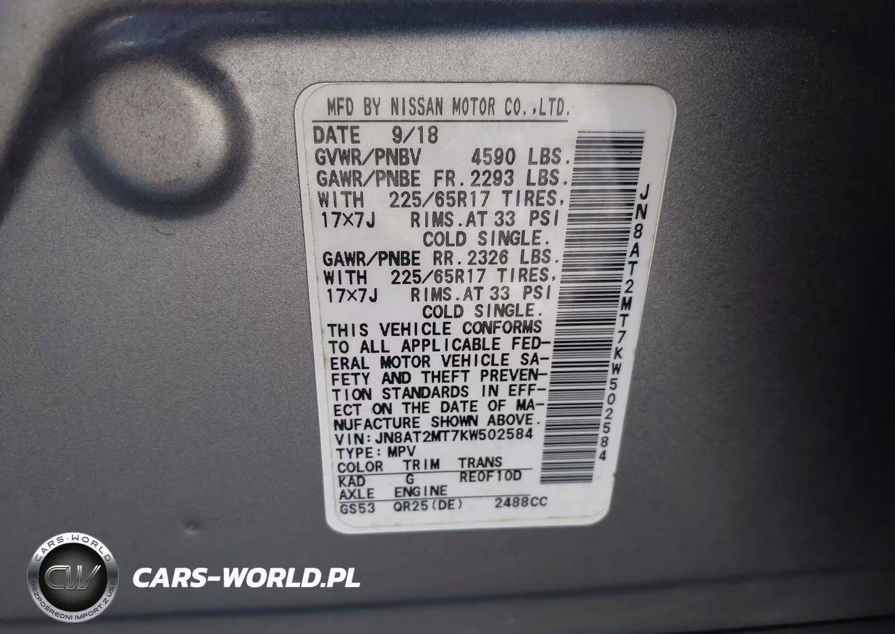 2019 Nissan Rogue Sv VIN:JN8AT2MT7KW502584 - 9