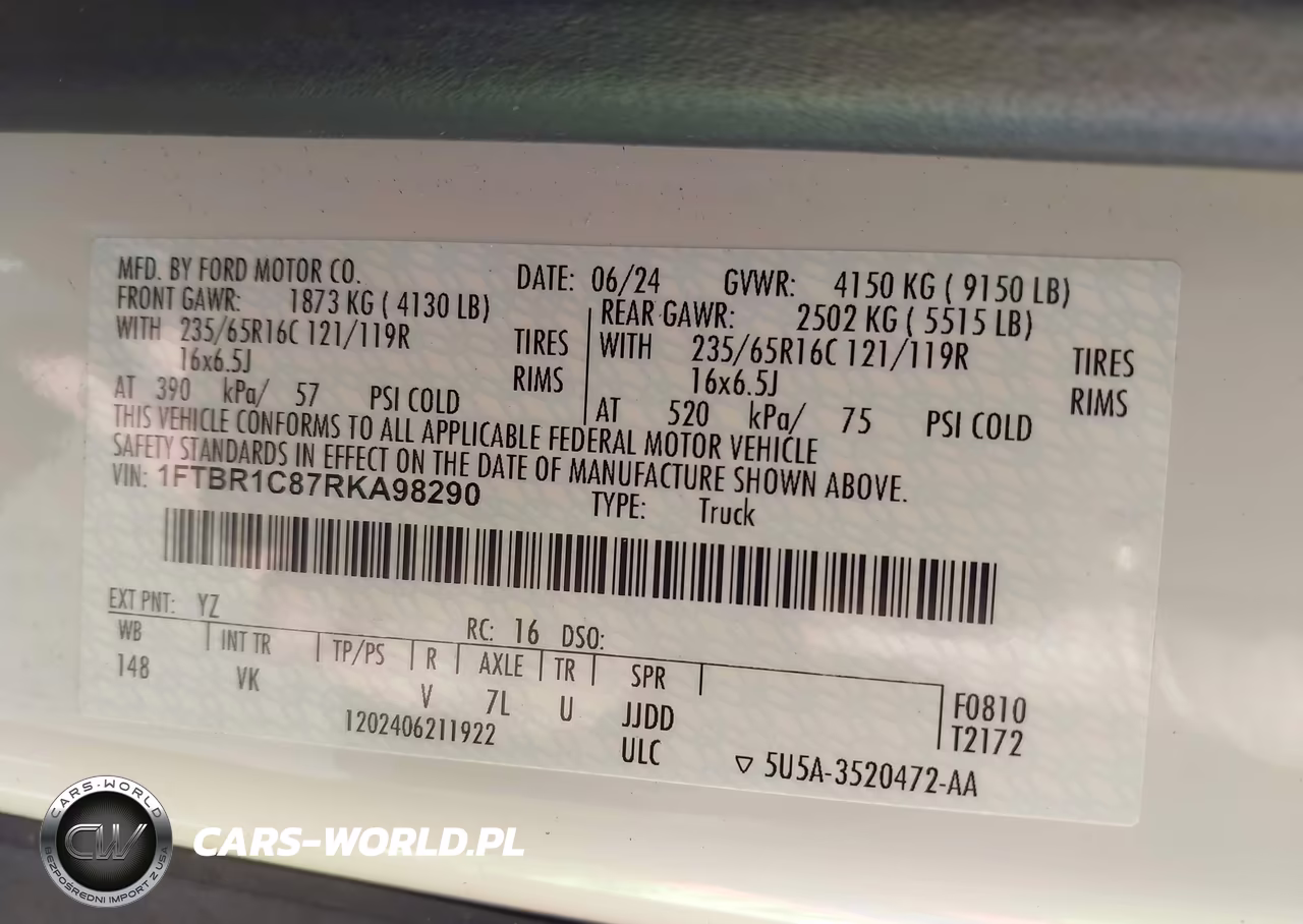 2024 Ford Transit-250 VIN:1FTBR1C87RKA98290 - 8