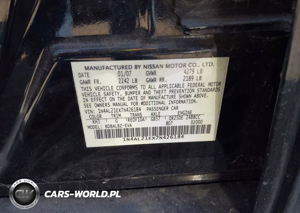 2007 Nissan Altima 2.5 S VIN:1N4AL21EX7N426184 - 9
