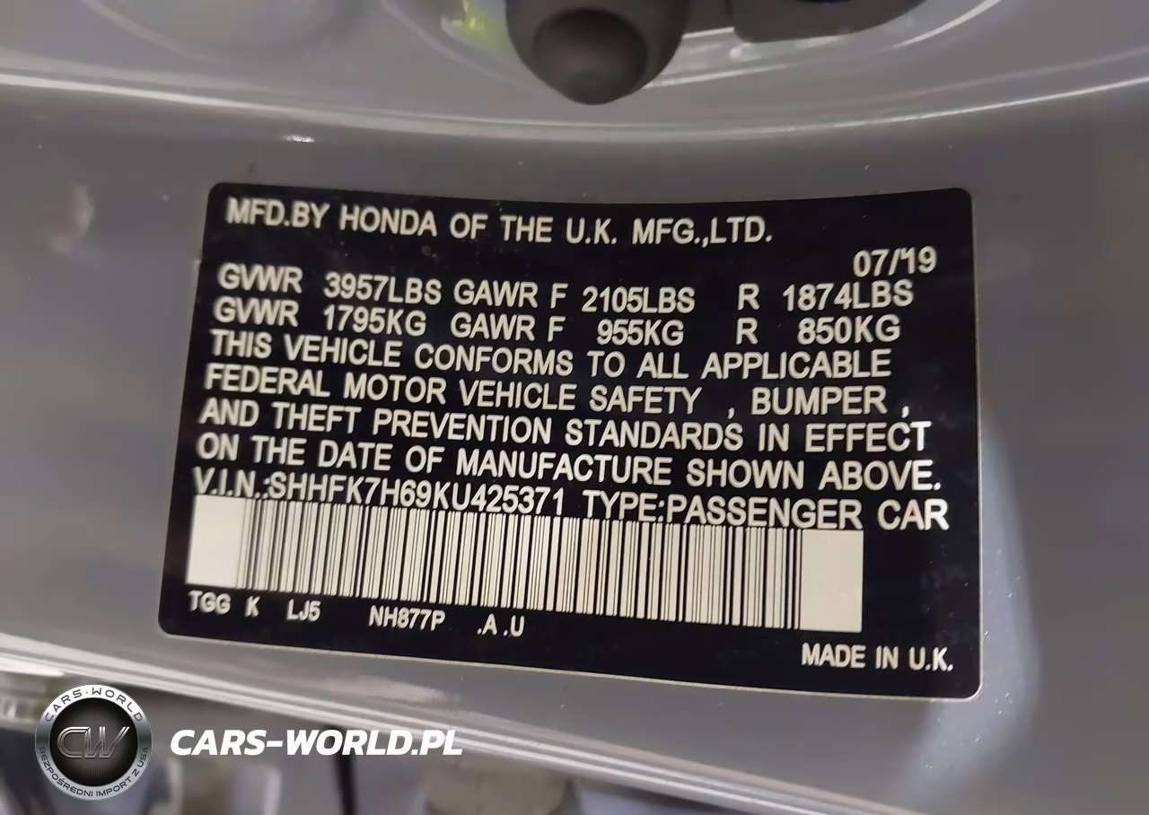 2019 Honda Civic Ex VIN:SHHFK7H69KU425371 - 9
