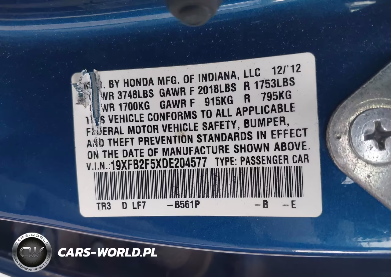 2013 Honda Civic Lx VIN:19XFB2F5XDE204577 - 9