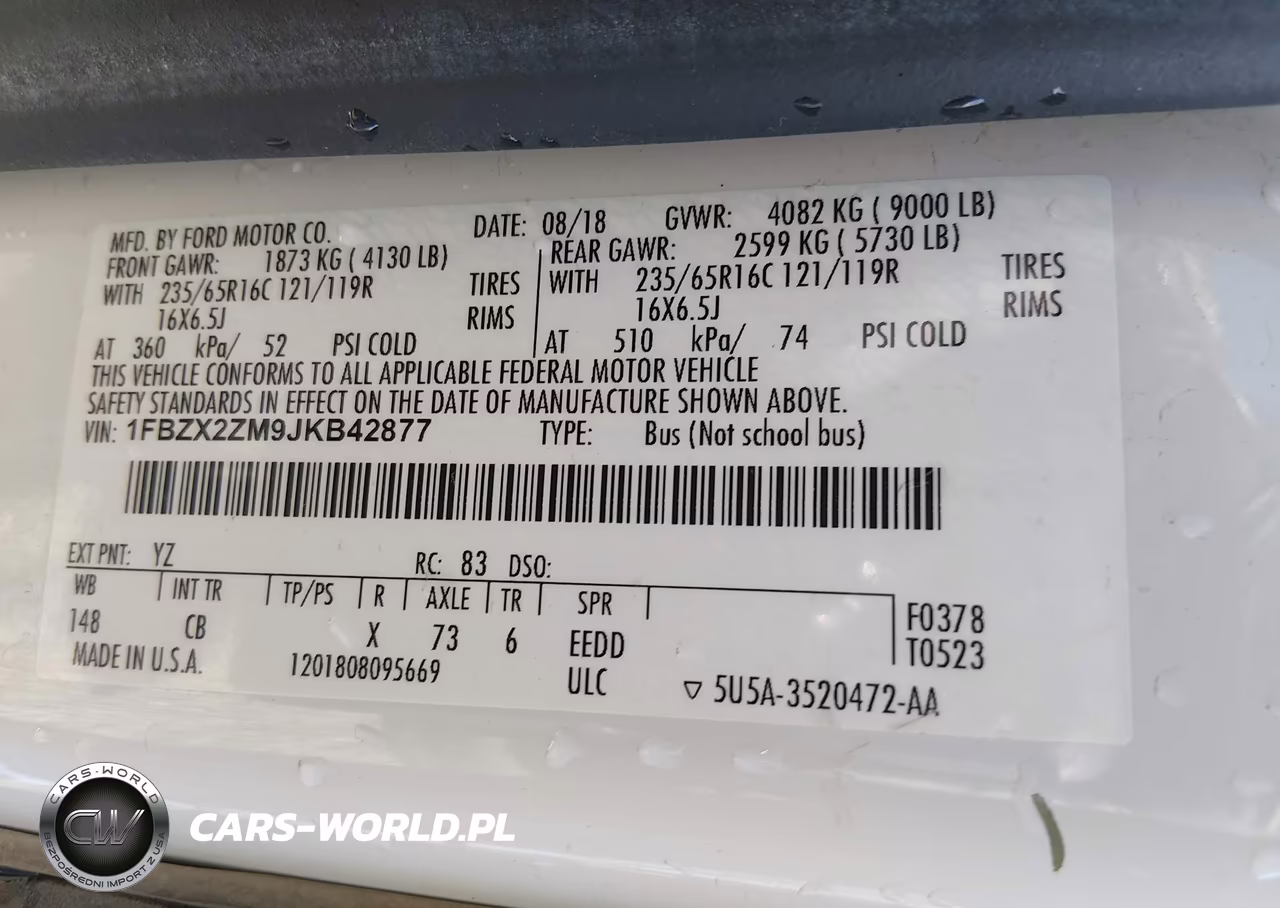 2018 Ford Transit-350 Xl VIN:1FBZX2ZM9JKB42877 - 9