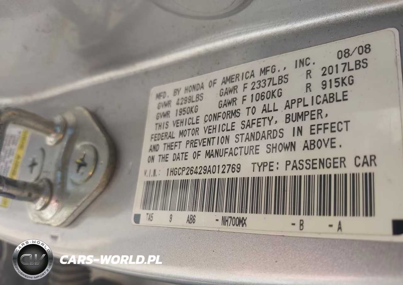 2009 Honda Accord 2.4 Lx-P VIN:1HGCP26429A012769 - 9
