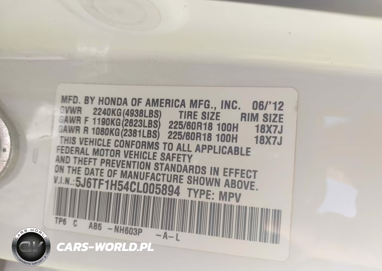 2012 Honda Crosstour Ex-L VIN:5J6TF1H54CL005894 - 9