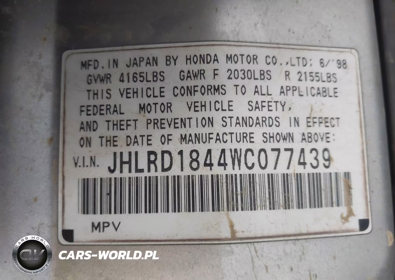 1998 Honda Cr-V Lx VIN:JHLRD1844WC077439 - 9
