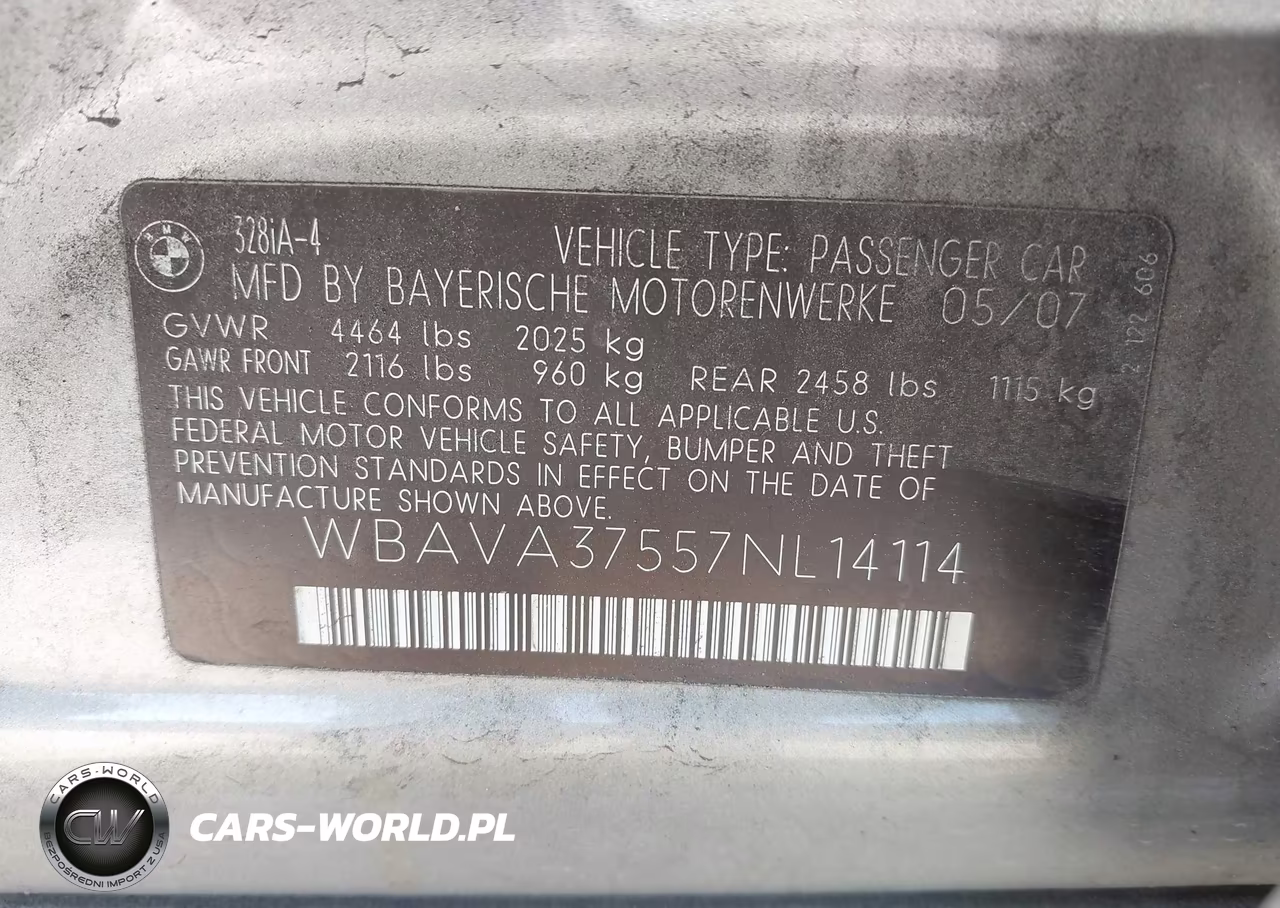 2007 BMW 328I VIN:WBAVA37557NL14114 - 9