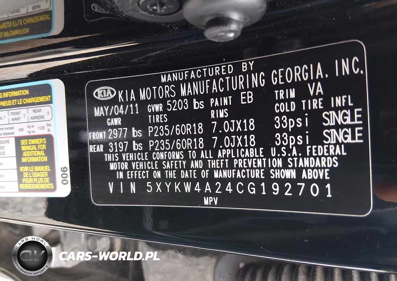 2012 Kia Sorento Sx V6 VIN:5XYKW4A24CG192701 - 9