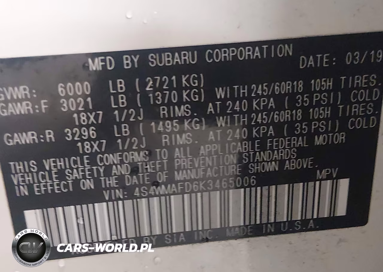 2019 Subaru Ascent Premium VIN:4S4WMAFD6K3465006 - 9