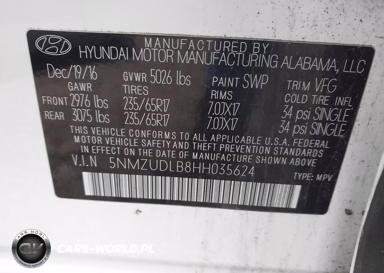 2017 Hyundai Santa Fe Sport 2.4L VIN:5NMZUDLB8HH035624 - 9