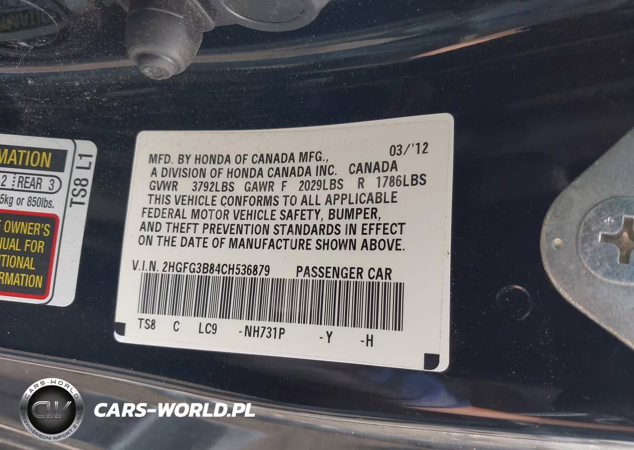 2012 Honda Civic Ex VIN:2HGFG3B84CH536879 - 9