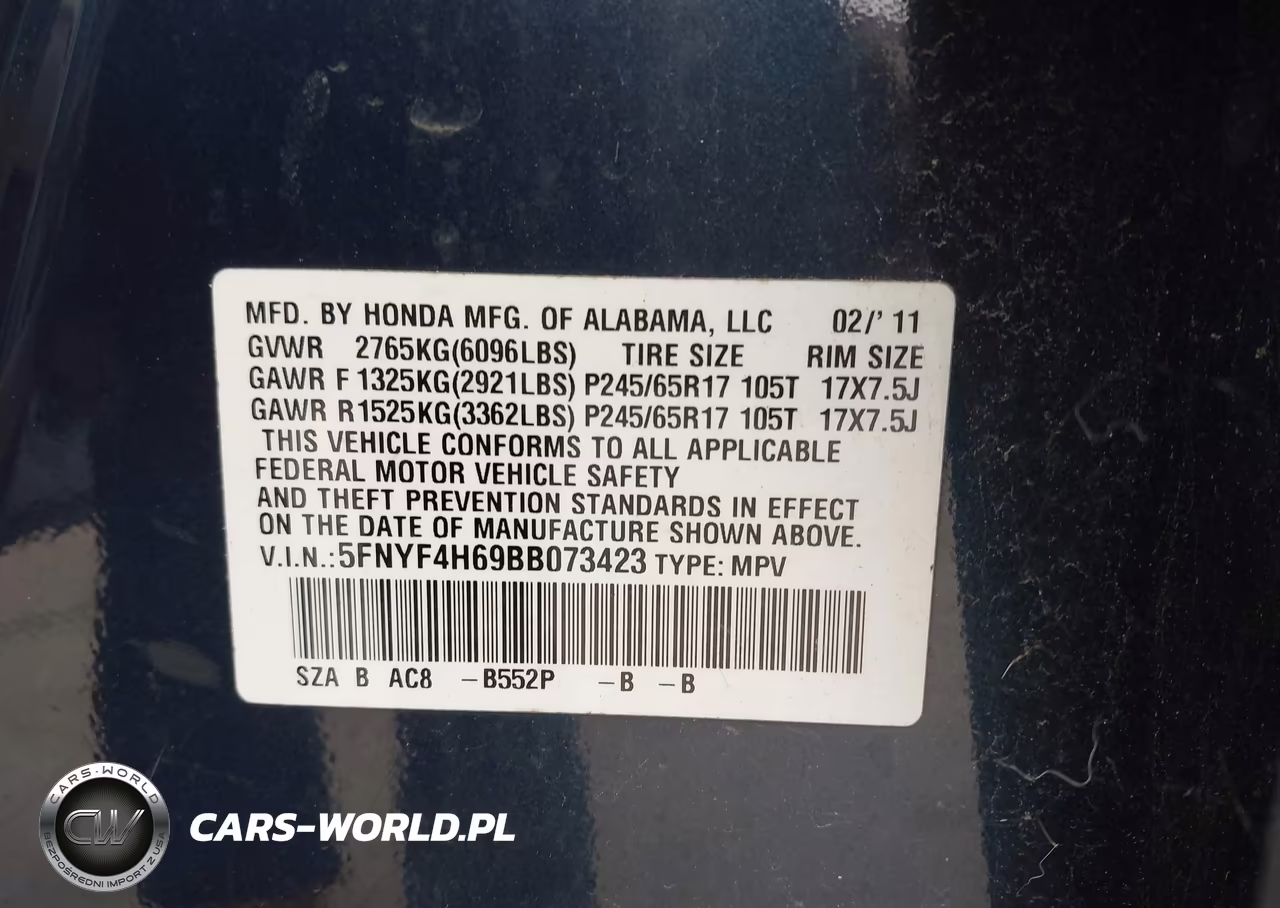 2011 Honda Pilot Ex-L VIN:5FNYF4H69BB073423 - 9