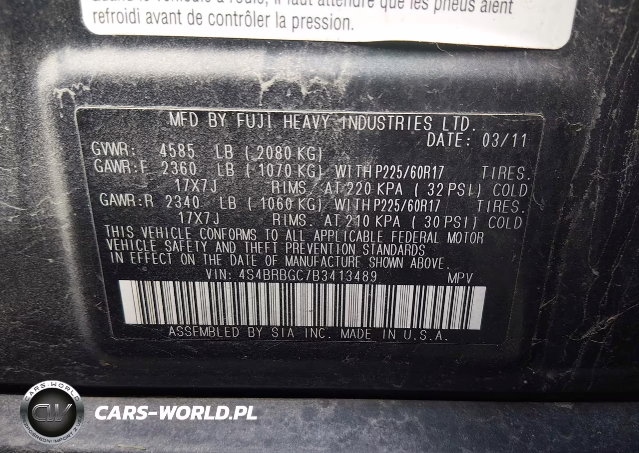 2011 Subaru Outback 2.5I Premium VIN:4S4BRBGC7B3413489 - 9