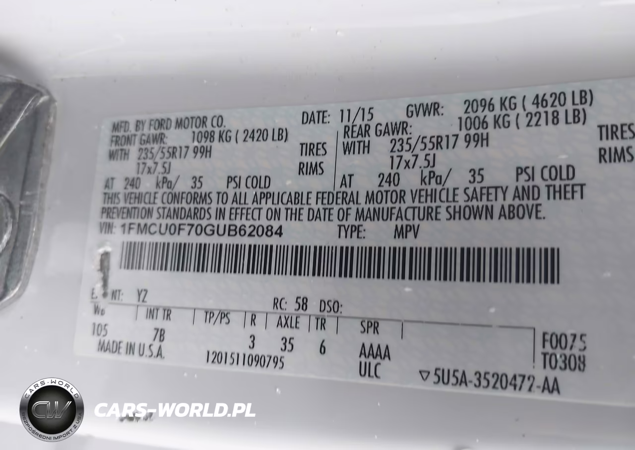 2016 Ford Escape S VIN:1FMCU0F70GUB62084 - 9