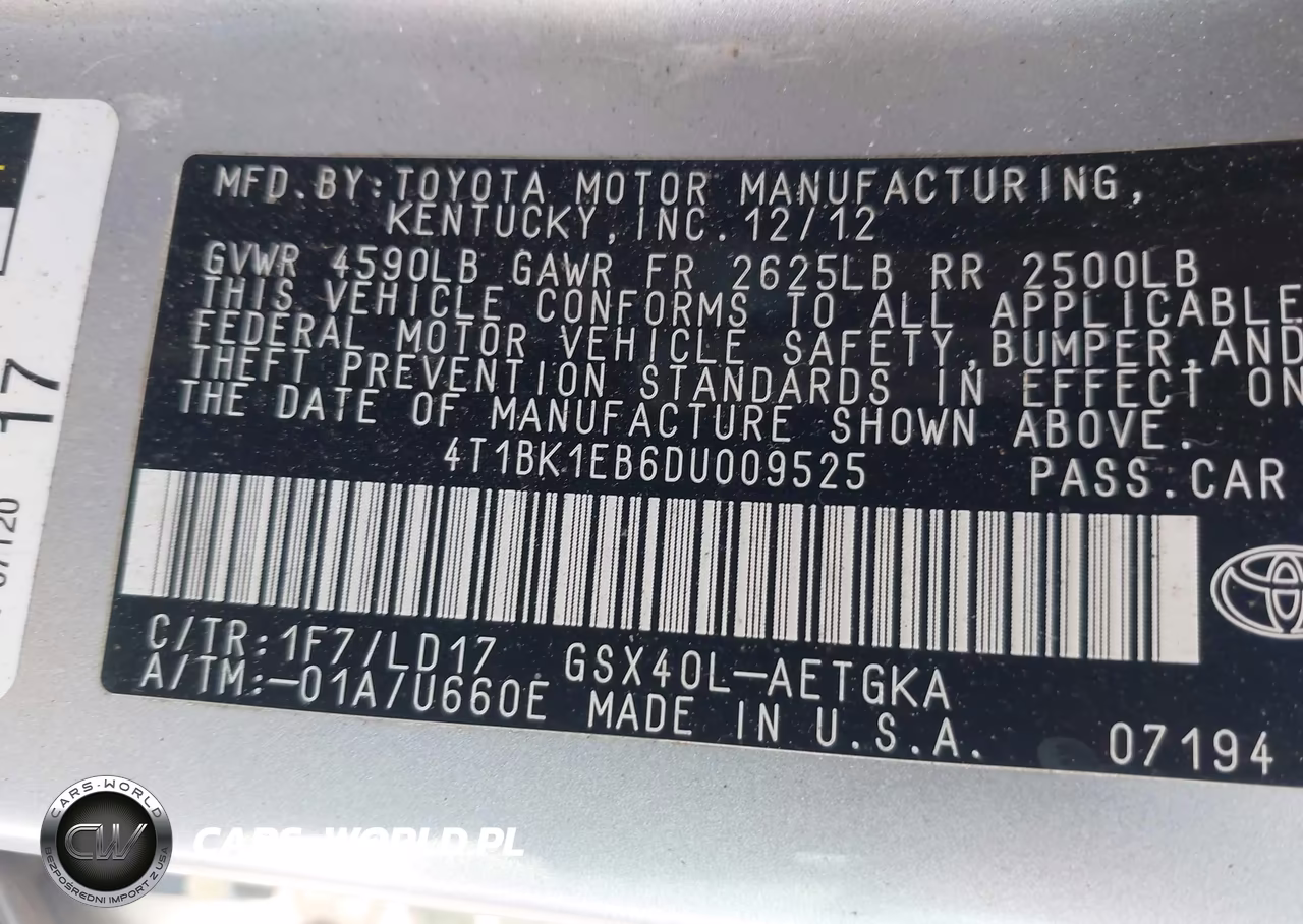 2013 Toyota Avalon Xle VIN:4T1BK1EB6DU009525 - 9
