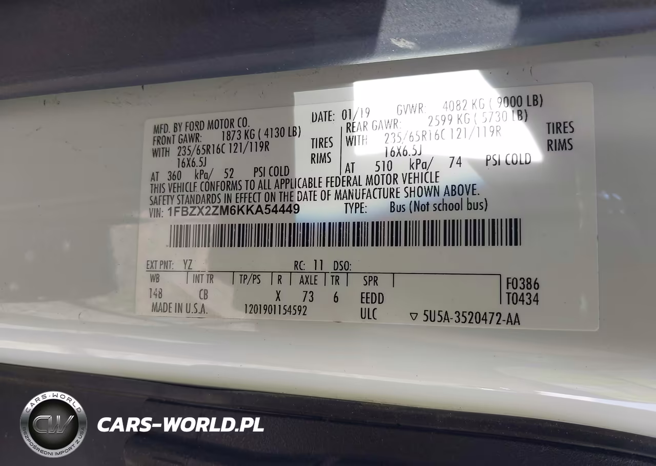 2019 Ford Transit-350 Xlt VIN:1FBZX2ZM6KKA54449 - 8