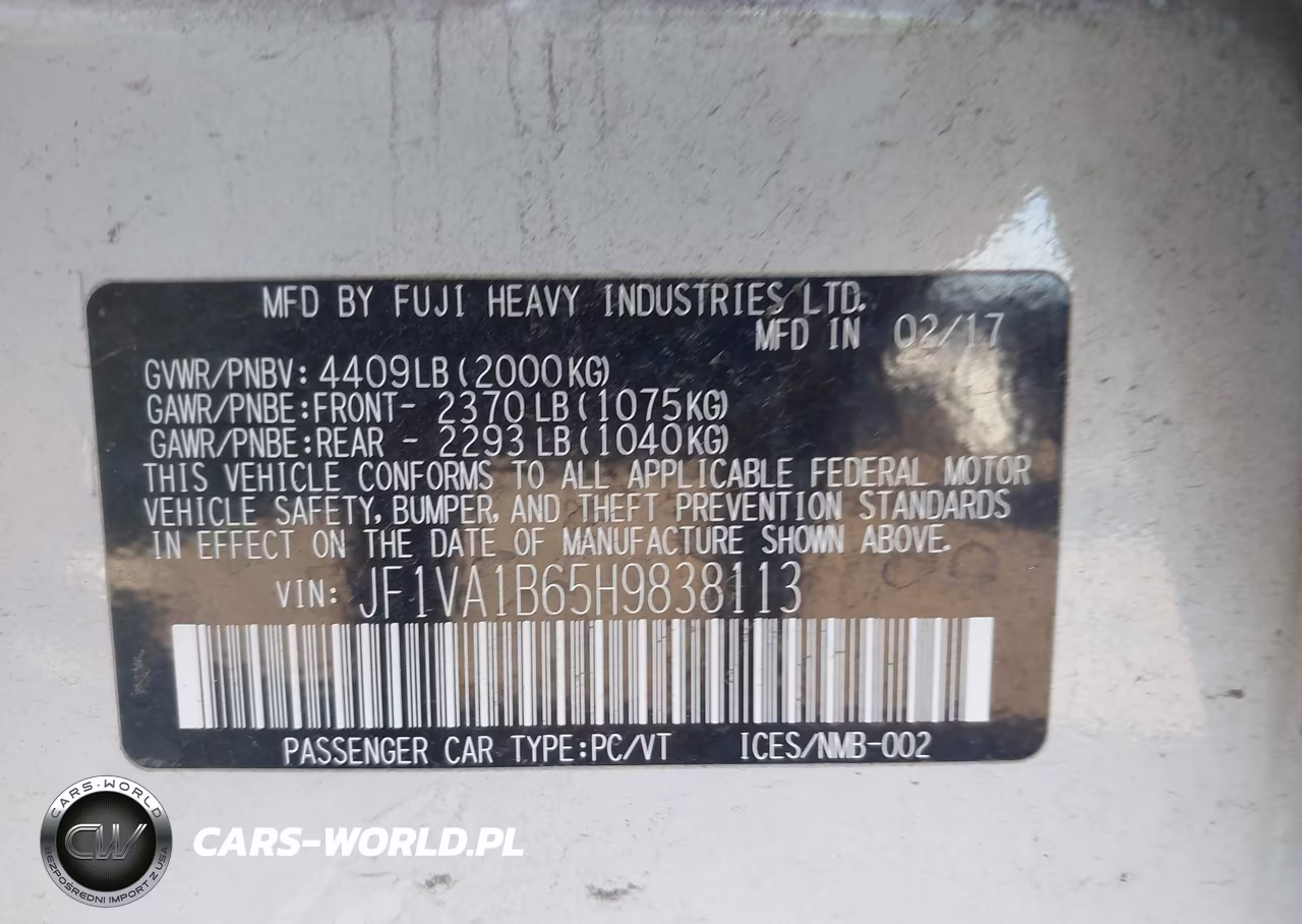 2017 Subaru Wrx VIN:JF1VA1B65H9838113 - 9