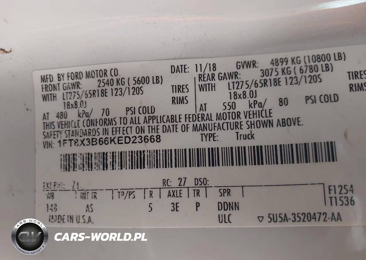 2019 Ford F-350 Xl VIN:1FT8X3B66KED23668 - 9