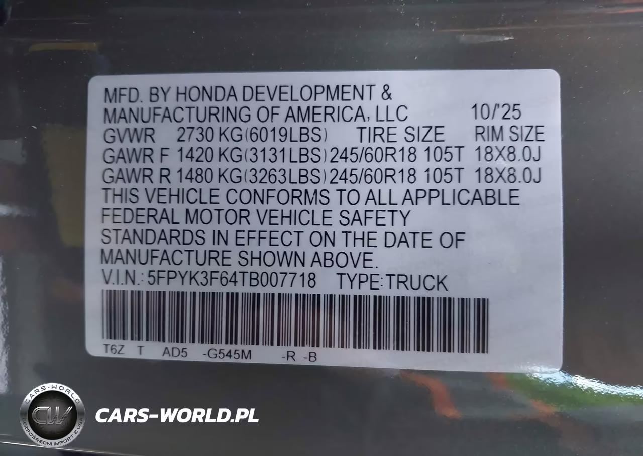 2026 Honda Ridgeline Trailsport VIN:5FPYK3F64TB007718 - 9