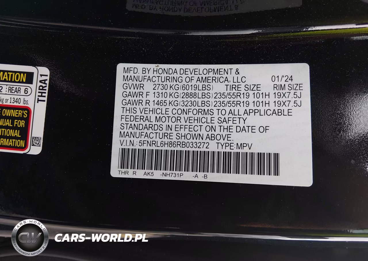 2024 Honda Odyssey Touring VIN:5FNRL6H86RB033272 - 9