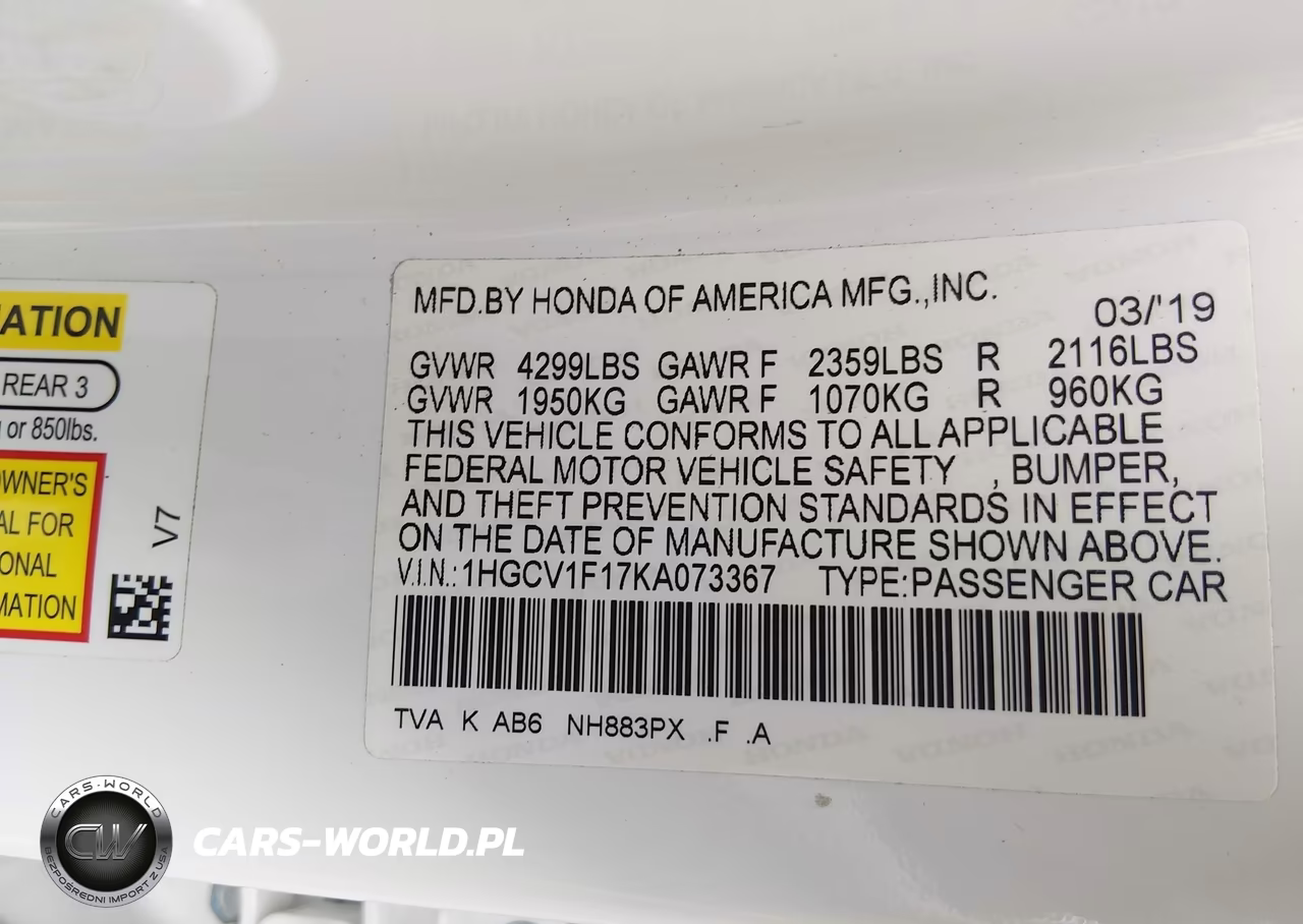 2019 Honda Accord Lx VIN:1HGCV1F17KA073367 - 9