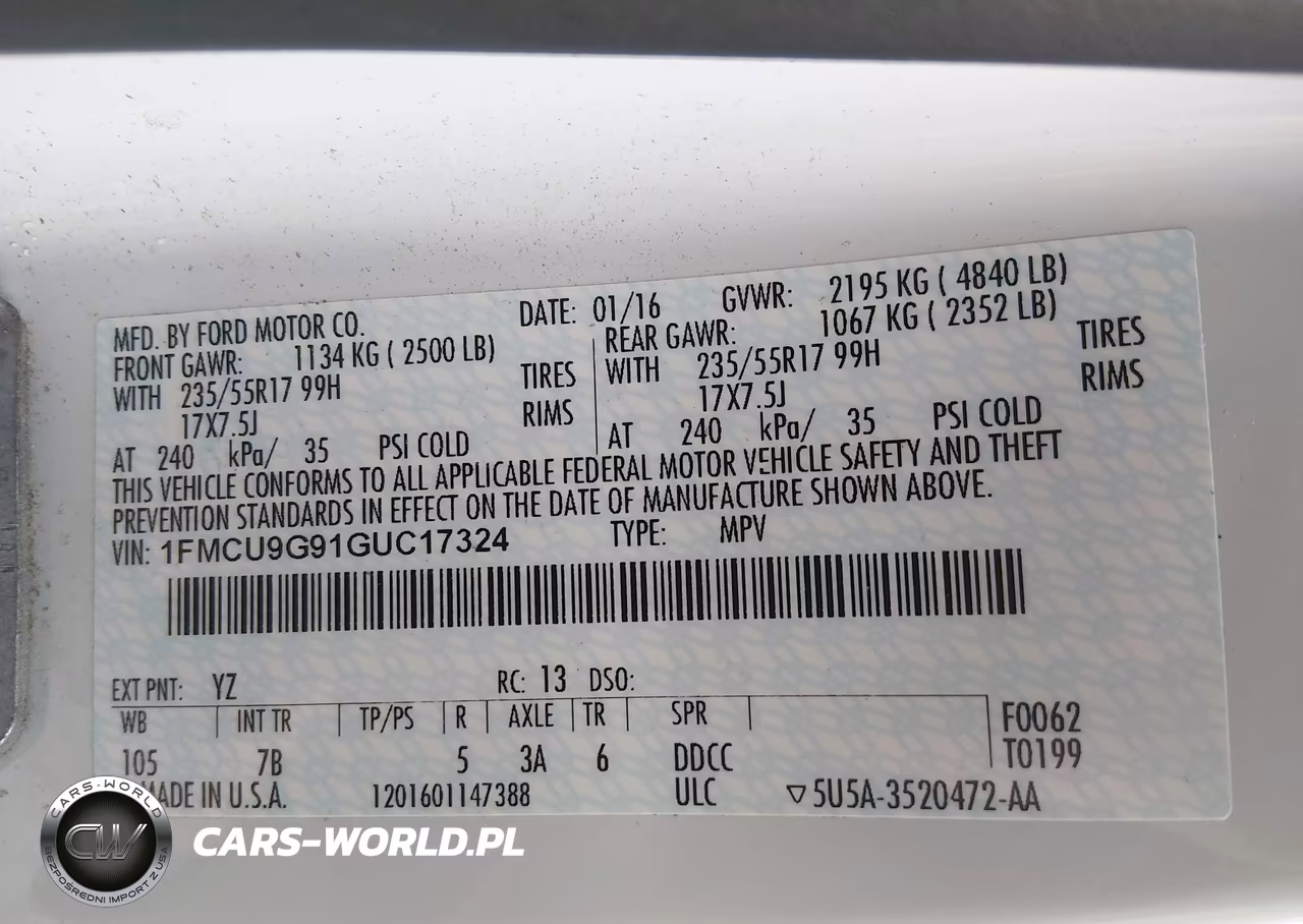 2016 Ford Escape Se VIN:1FMCU9G91GUC17324 - 9