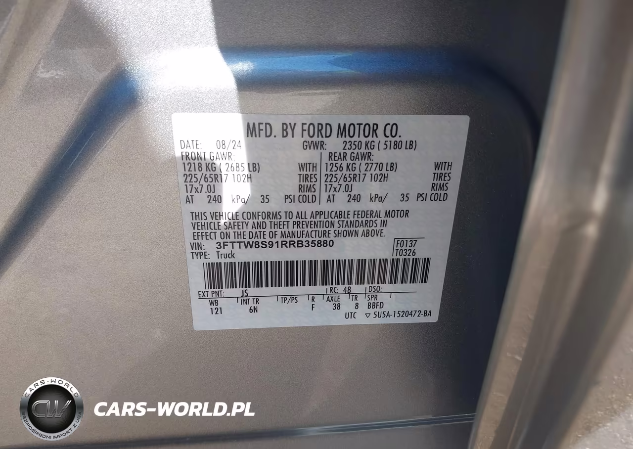 2024 Ford Maverick Lariat VIN:3FTTW8S91RRB35880 - 9