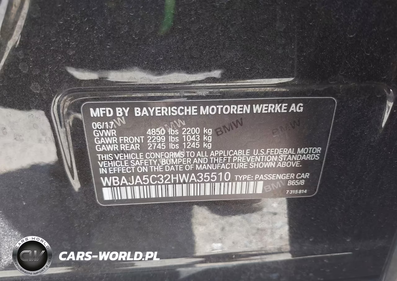 2017 BMW 530I VIN:WBAJA5C32HWA35510 - 9