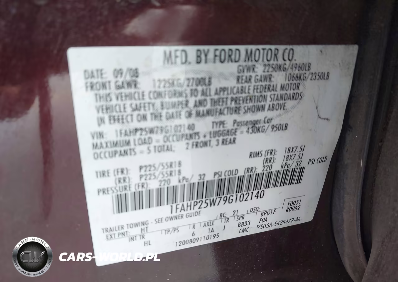 2009 Ford Taurus Limited VIN:1FAHP25W79G102140 - 9