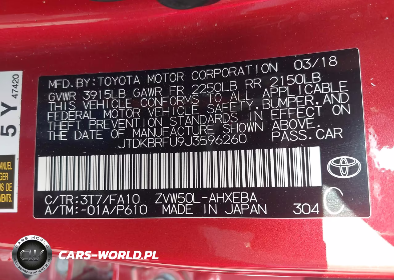 2018 Toyota Prius Two VIN:JTDKBRFU9J3596260 - 9