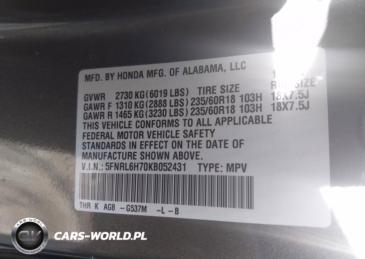 2019 Honda Odyssey Ex-L VIN:5FNRL6H70KB052431 - 9
