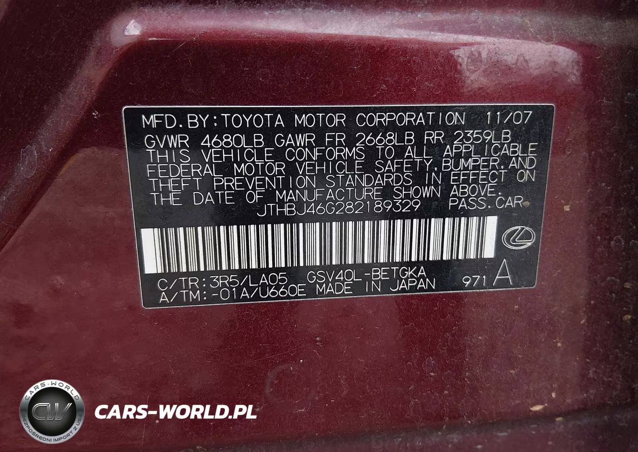 2008 Lexus Es 350 VIN:JTHBJ46G282189329 - 9