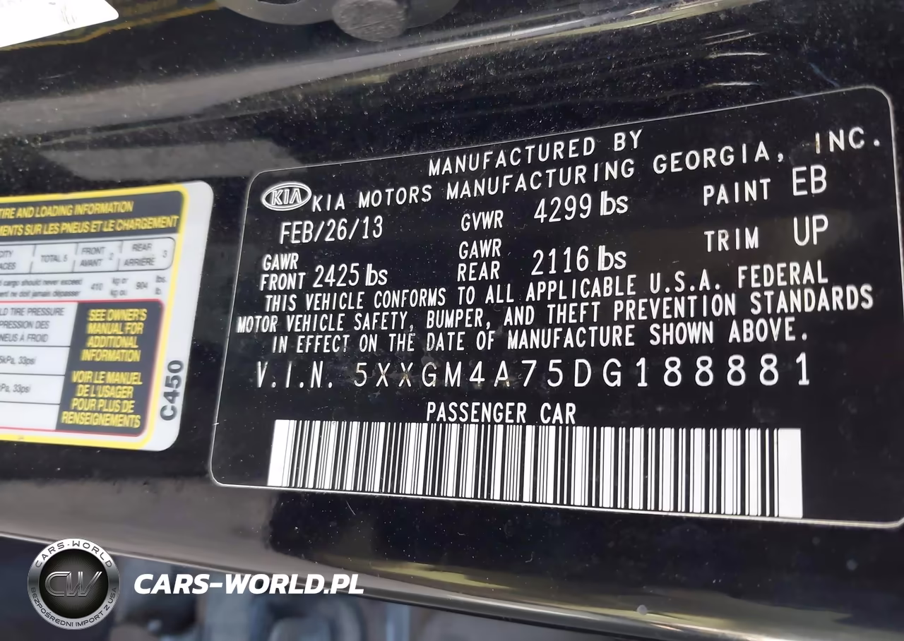 2013 Kia Optima Lx VIN:5XXGM4A75DG188881 - 9