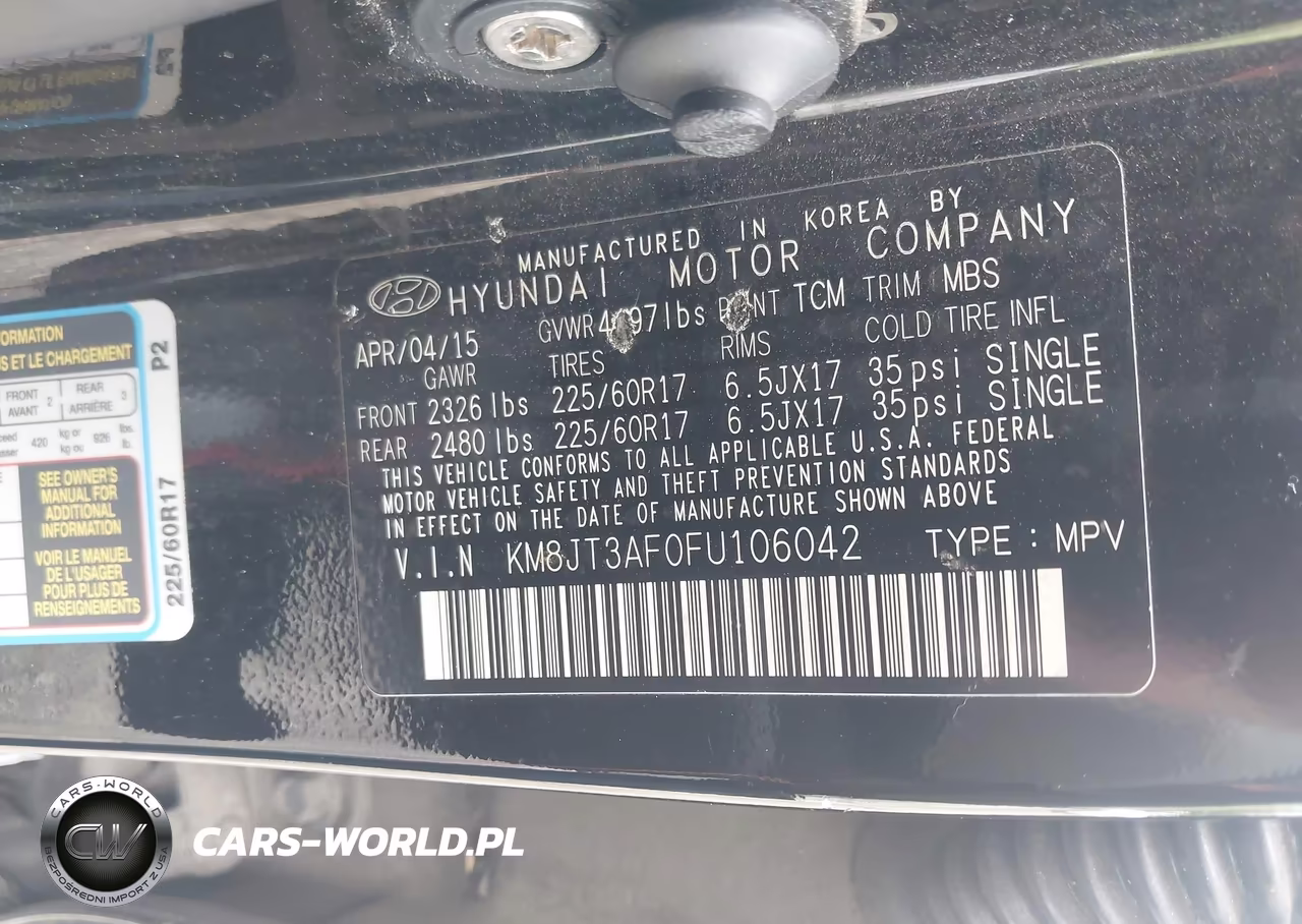 2015 Hyundai Tucson Gls VIN:KM8JT3AF0FU106042 - 9