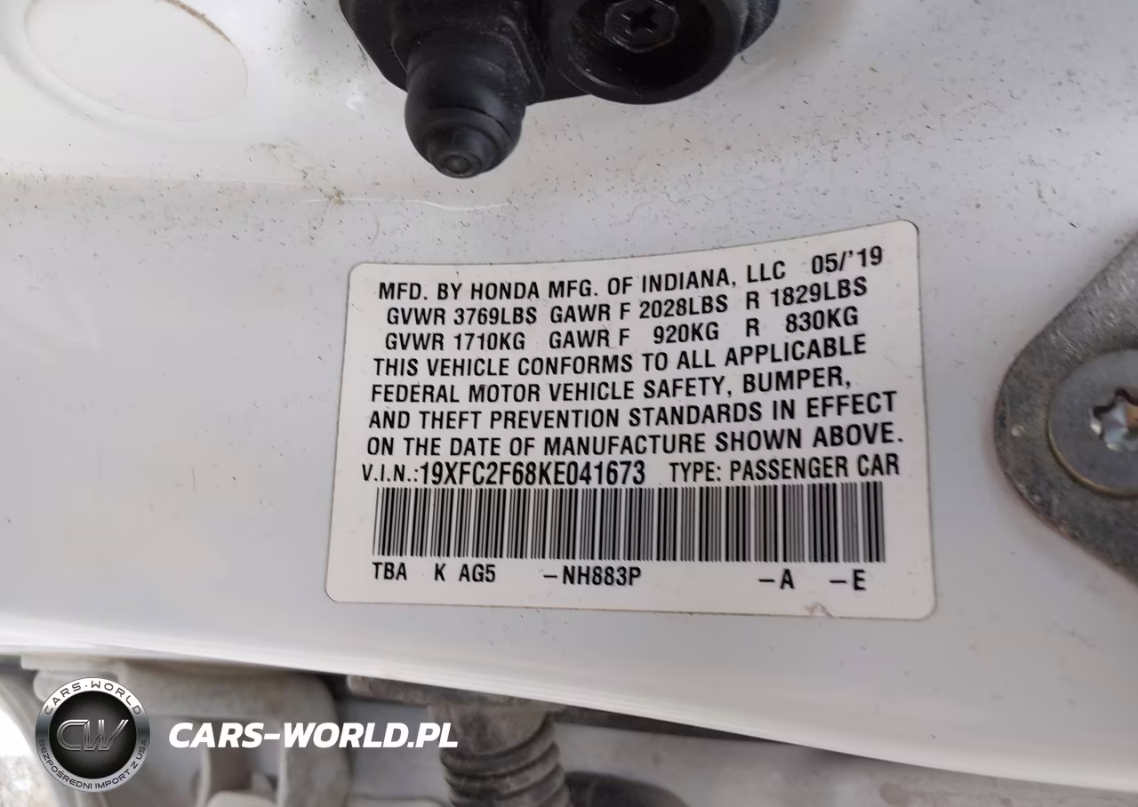 2019 Honda Civic Lx VIN:19XFC2F68KE041673 - 9