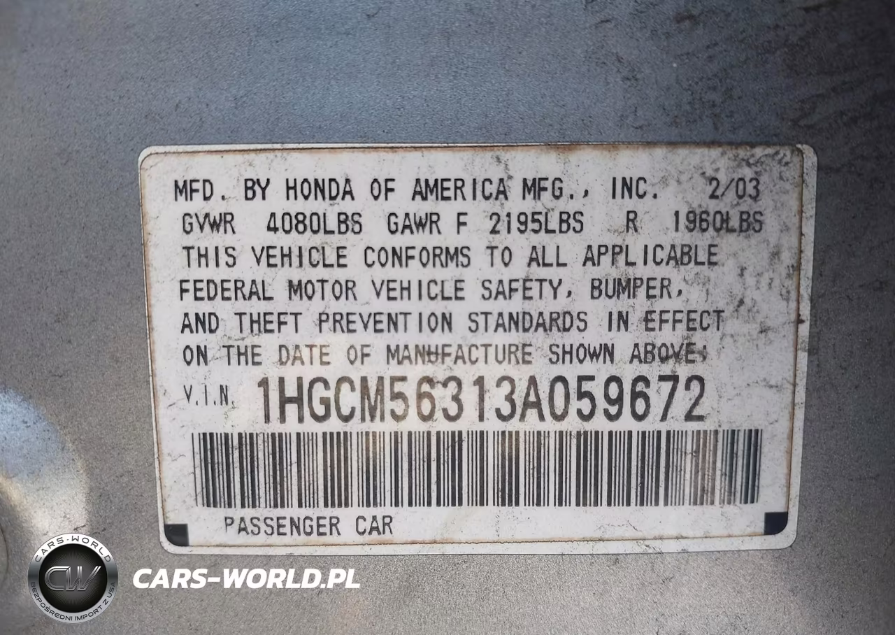 2003 Honda Accord 2.4 Lx VIN:1HGCM56313A059672 - 9