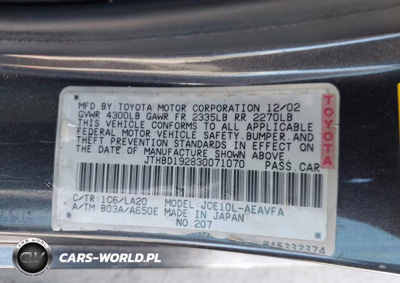 2003 Lexus Is 300 Base W-5-Speed Auto VIN:JTHBD192830071070 - 9