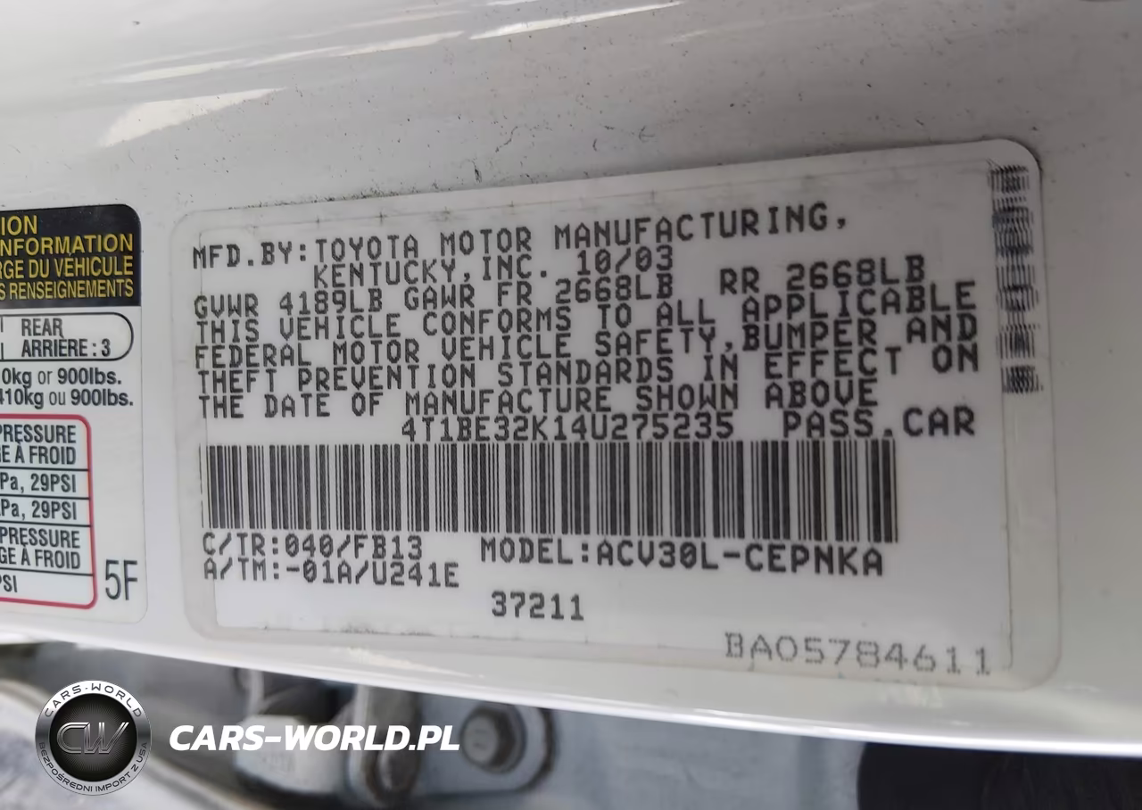 2004 Toyota Camry Le VIN:4T1BE32K14U275235 - 9
