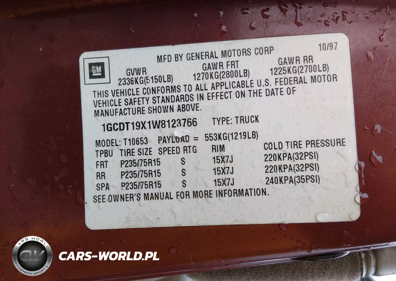 1998 Chevrolet T10 Ls Fleetside VIN:1GCDT19X1W8123766 - 9