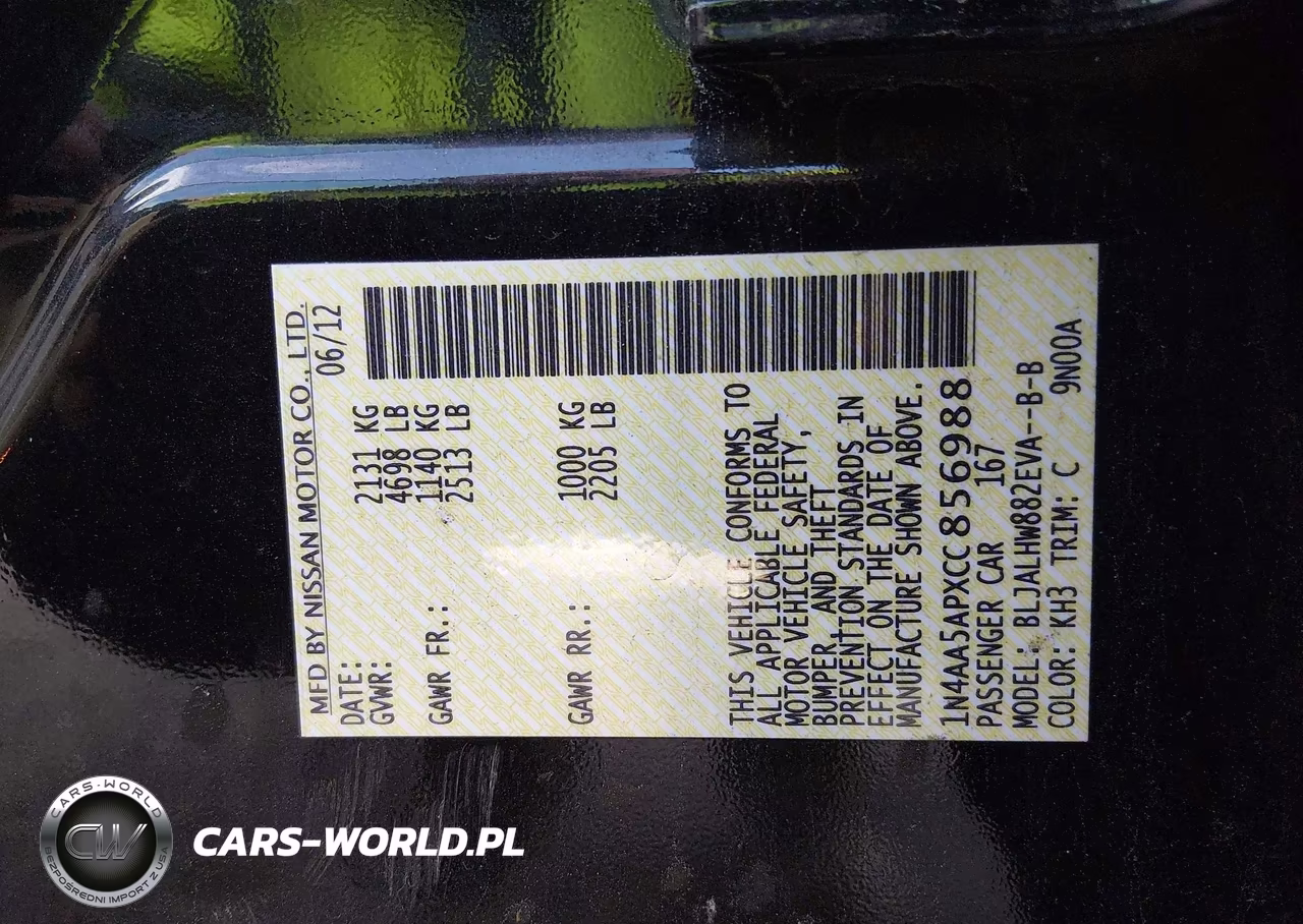 2012 Nissan Maxima 3.5 Sv VIN:1N4AA5APXCC856988 - 9